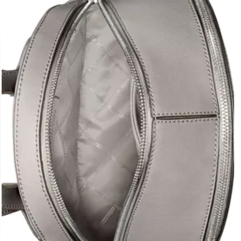Michael Kors Rhea Backpack Pearl Grey Leather Medium MK Logo - Picture 15 of 16